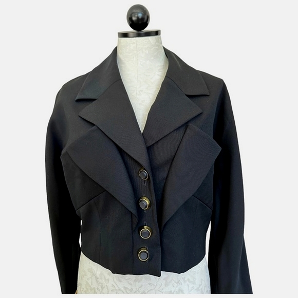 Karl Lagerfeld Vintage Cropped Jacket Triple Lapel Made in France Wool & Silk - Picture 3 of 12